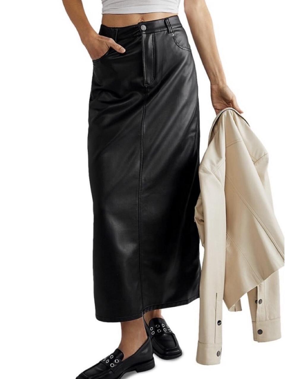 Free People Women's Black Vegan Leather Skirt